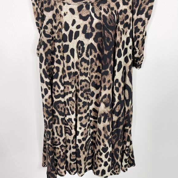 Eliza J 4P Petite Leopard Print Long Sleeve Midi Dress in Animal Brown Black - Picture 8 of 12
